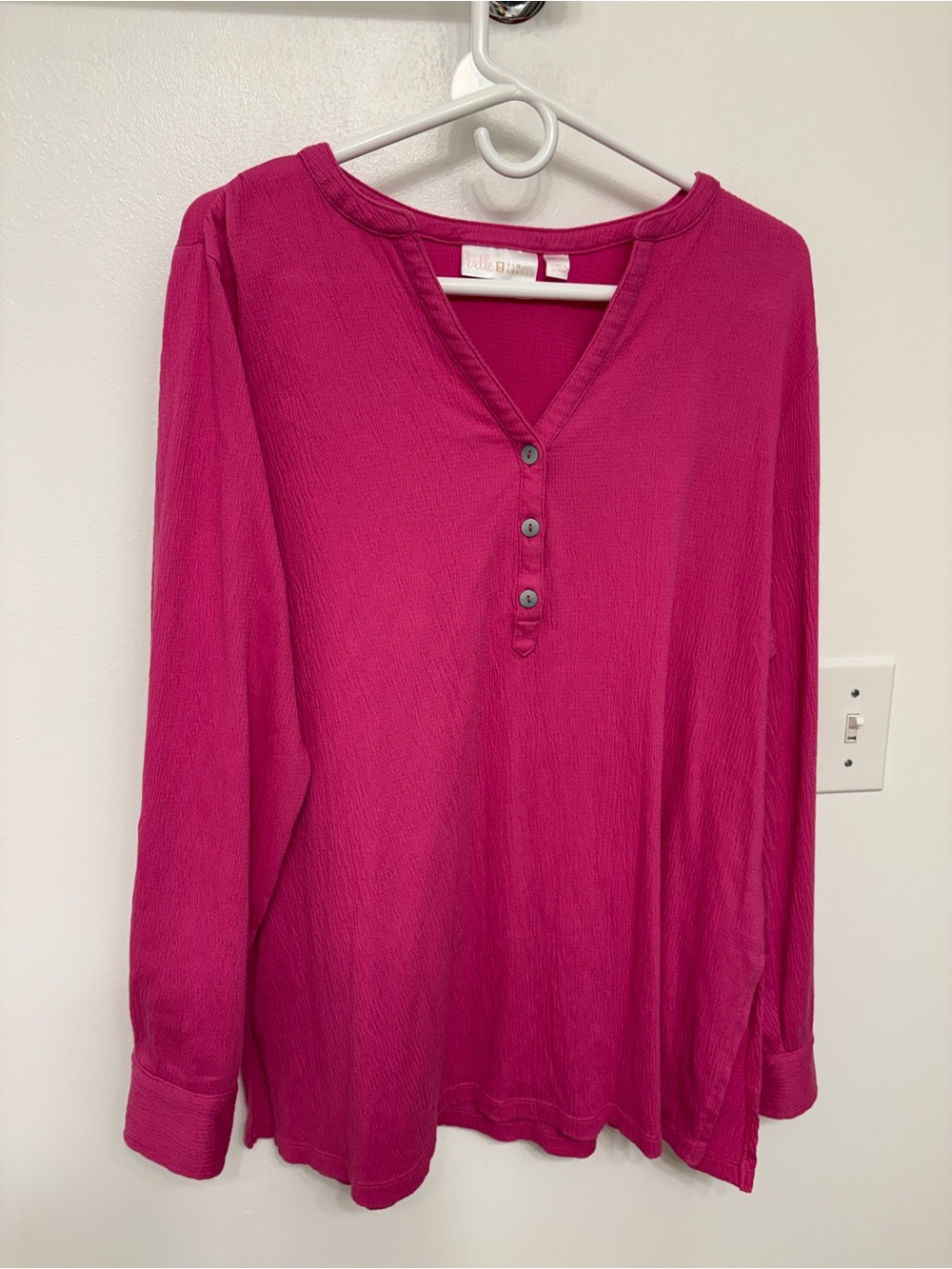 Belle by Kim Gravel Fuchsia Long-Sleeve Henley Top